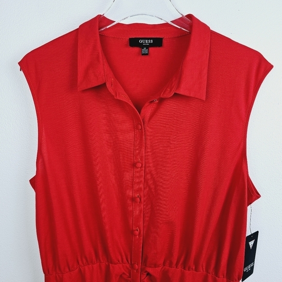 Guess Button Up T-Shirt Sleeveless Dress NWT Dark Coral - Picture 7 of 10